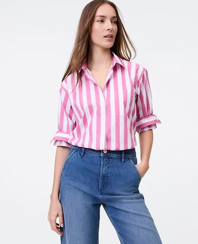 Ann Taylor Weekend Collection Striped Oversized Shirt Size 2XS Dusty Mauve Women's