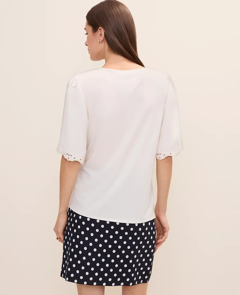 Ann Taylor Embroidered Mixed Media Top Winter White Women's