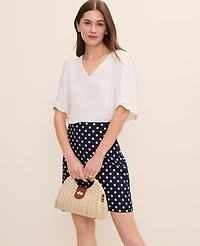 Ann Taylor Embroidered Mixed Media Top Winter White Women's