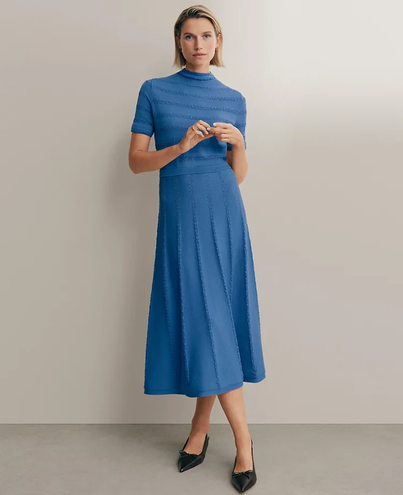 Ann Taylor Petite Pointelle Mock Neck Sweater Dress Electric Periwinkle Women's