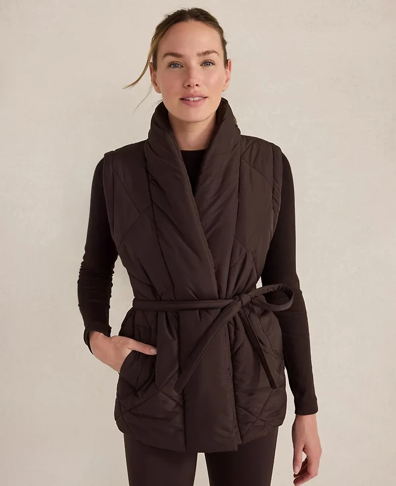 Ann Taylor Haven Well Within Quilted Puffer Belted Vest Dark Currant Women's