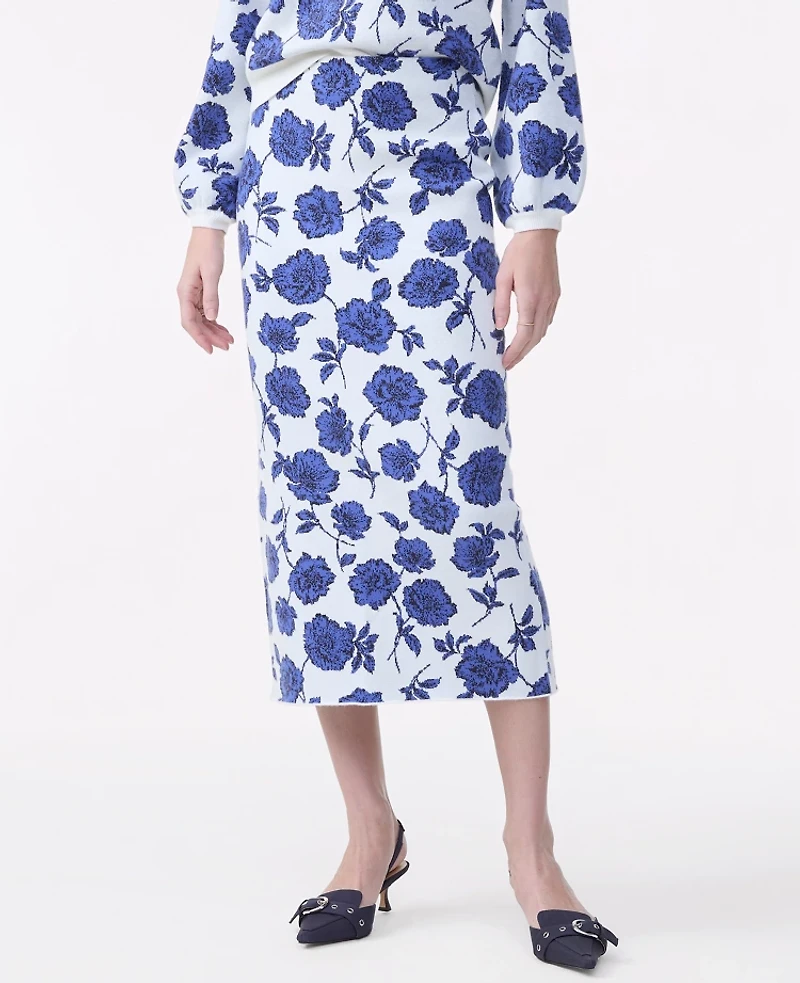 Ann Taylor Petite Floral Sweater Pencil Skirt Electric Periwinkle Women's