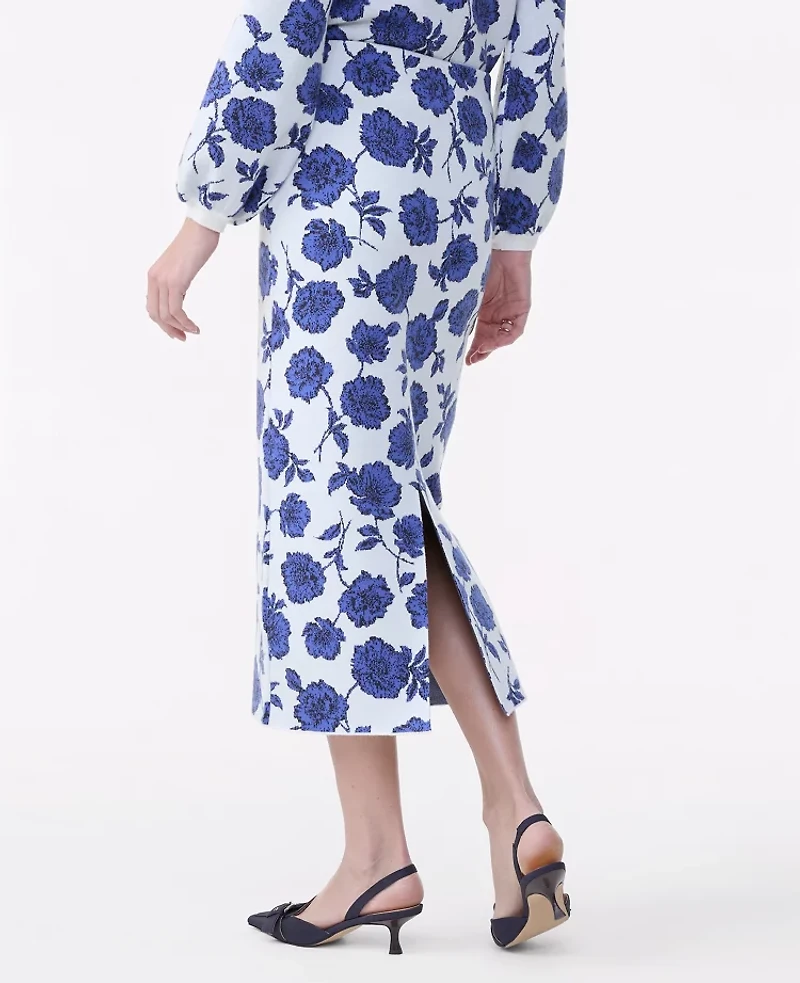 Ann Taylor Petite Floral Sweater Pencil Skirt Electric Periwinkle Women's