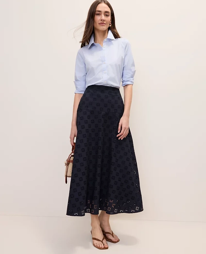 Ann Taylor Eyelet Full Midi Skirt Night Sky Women's