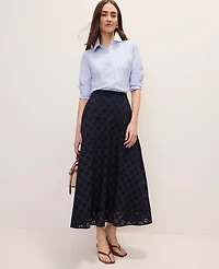 Ann Taylor Eyelet Full Midi Skirt Night Sky Women's