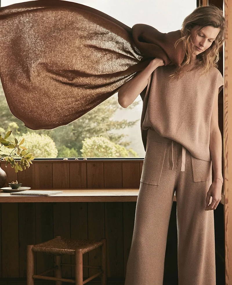 Ann Taylor Haven Well Within Organic Cotton Cashmere Wide Leg Pants Desert Clay Heather Women's