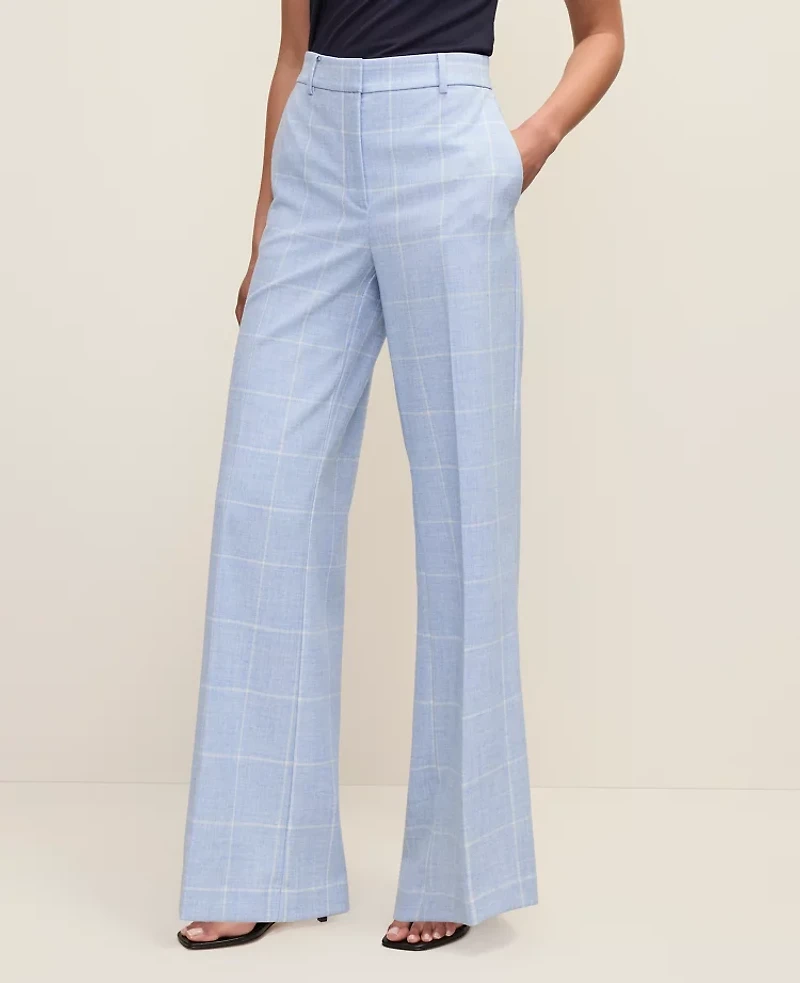 Ann Taylor The Wide-Leg Pant Windowpane Blue/Neutral Women's