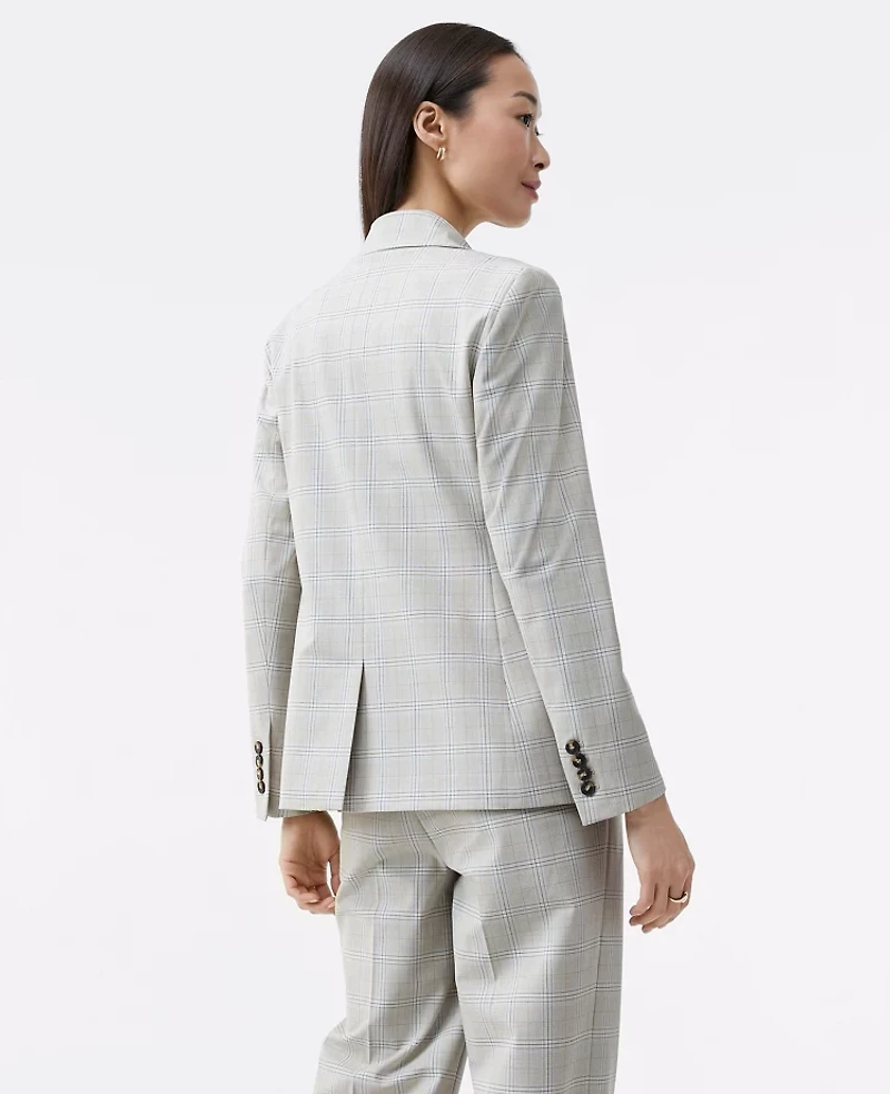 Ann Taylor The Petite Fitted Blazer Plaid Tan/Blue Combo Women's