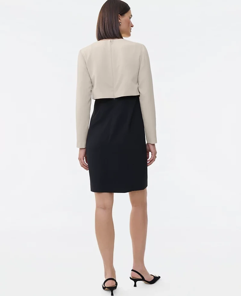 Ann Taylor Petite Colorblock Crew Neck Shift Dress Ivory Whisper Women's