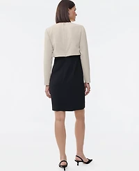 Ann Taylor Petite Colorblock Crew Neck Shift Dress Ivory Whisper Women's