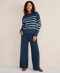 Ann Taylor Haven Well Within Organic Cotton Stripe Roll Neck Sweater Steel Blue Women's