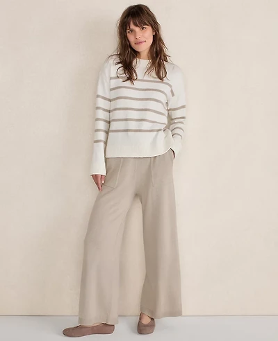 Ann Taylor Haven Well Within Organic Cotton Stripe Roll Neck Sweater Ivory Women's