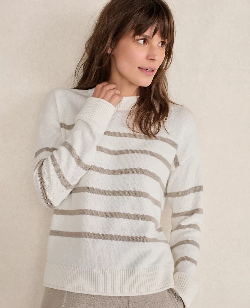 Ann Taylor Haven Well Within Organic Cotton Stripe Roll Neck Sweater Ivory Women's