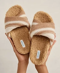 Ann Taylor Haven Well Within Faux Sherpa Sweater Stripe Slide Size 5 Ivory Women's