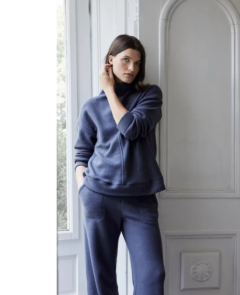 Ann Taylor Haven Well Within Comfort Fleece Funnel Neck Pullover Ombre-Blue Women's