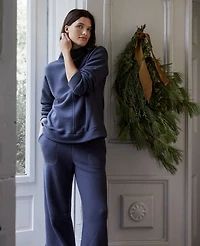 Ann Taylor Haven Well Within Comfort Fleece Funnel Neck Pullover Ombre-Blue Women's
