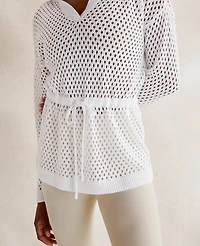 Ann Taylor Haven Well Within Organic Cotton Linen Open Stitch Hoodie White Women's