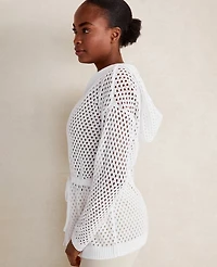 Ann Taylor Haven Well Within Organic Cotton Linen Open Stitch Hoodie White Women's