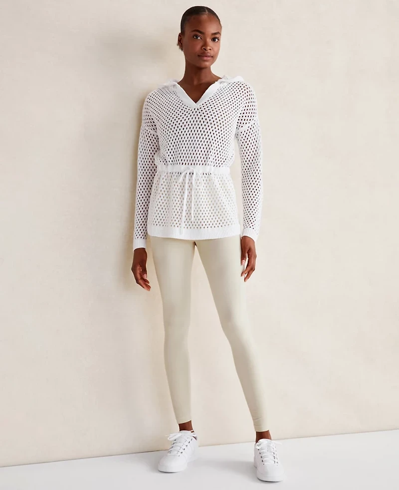 Ann Taylor Haven Well Within Organic Cotton Linen Open Stitch Hoodie White Women's