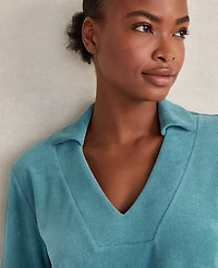 Ann Taylor Haven Well Within Terrycloth V-Neck Top Size XS Blue Ocean Women's