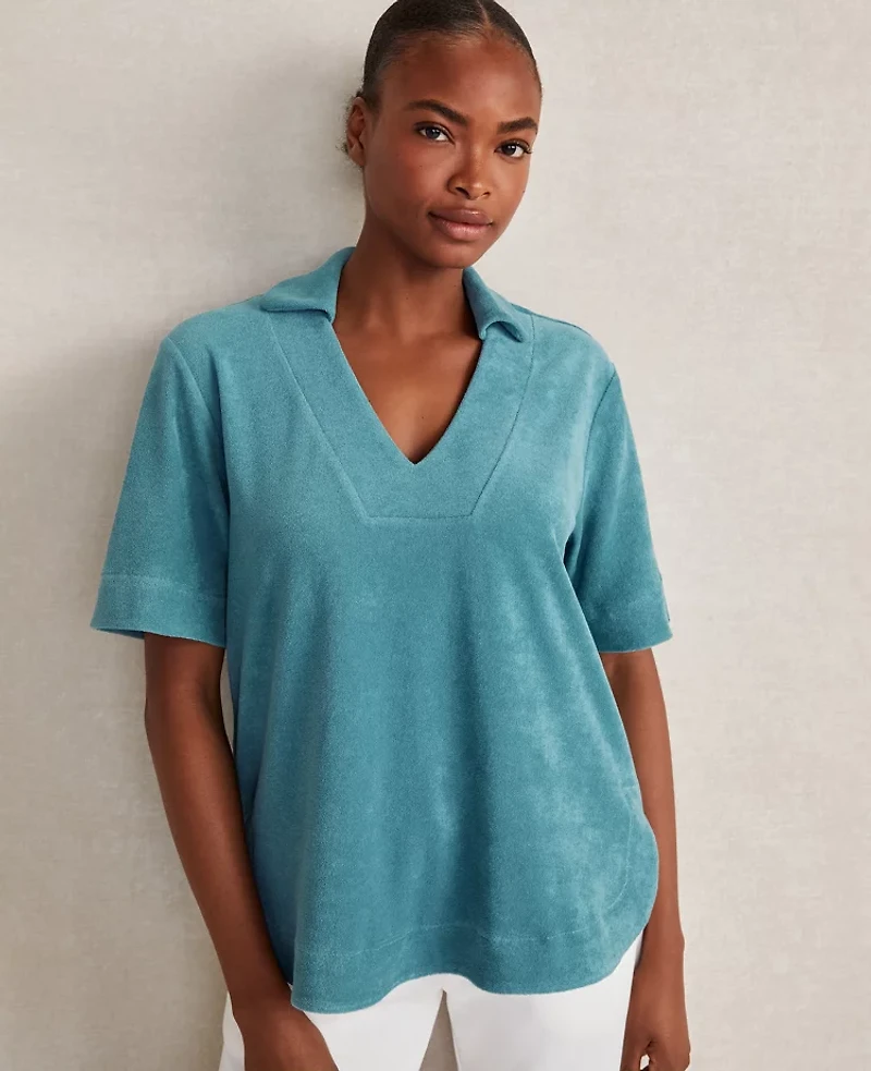 Ann Taylor Haven Well Within Terrycloth V-Neck Top Size XS Blue Ocean Women's