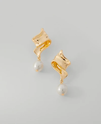 Ann Taylor Metal Pearlized Drop Earrings Goldtone Women's