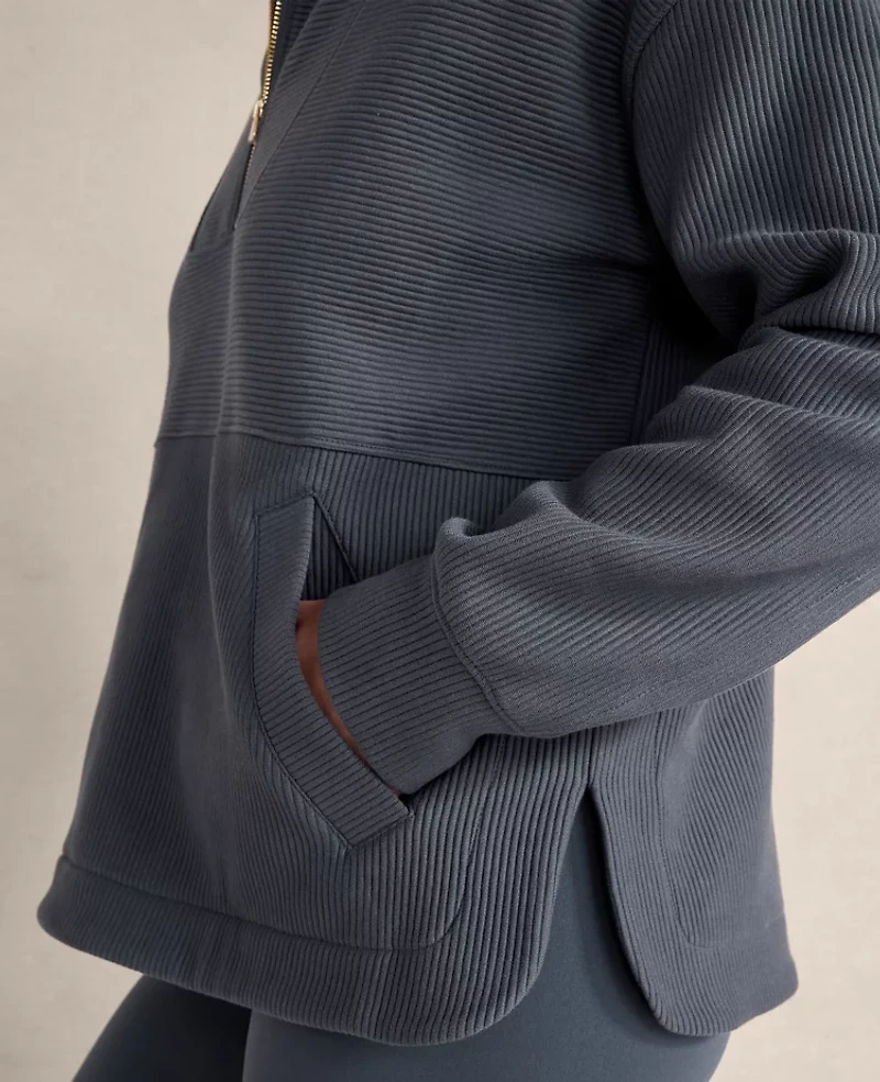 Ann Taylor Haven Well Within Balance Organic Cotton Ottoman Half-Zip Midnight Women's