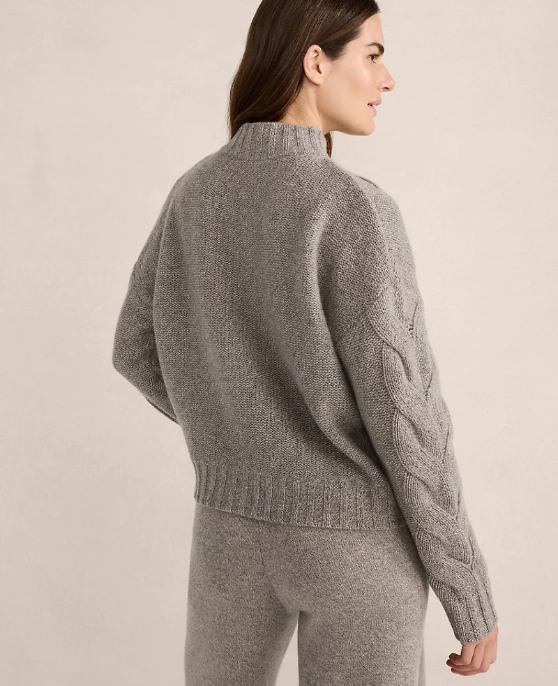 Ann Taylor Haven Well Within Cashmere Honeycomb Cable Mockneck Sweater Porcini Heather Women's