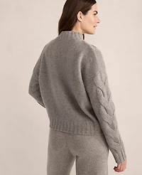 Ann Taylor Haven Well Within Cashmere Honeycomb Cable Mockneck Sweater Porcini Heather Women's