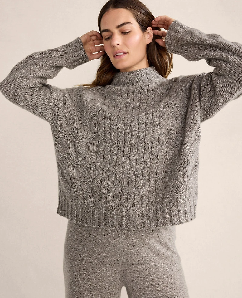 Ann Taylor Haven Well Within Cashmere Honeycomb Cable Mockneck Sweater Porcini Heather Women's