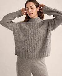 Ann Taylor Haven Well Within Cashmere Honeycomb Cable Mockneck Sweater Porcini Heather Women's