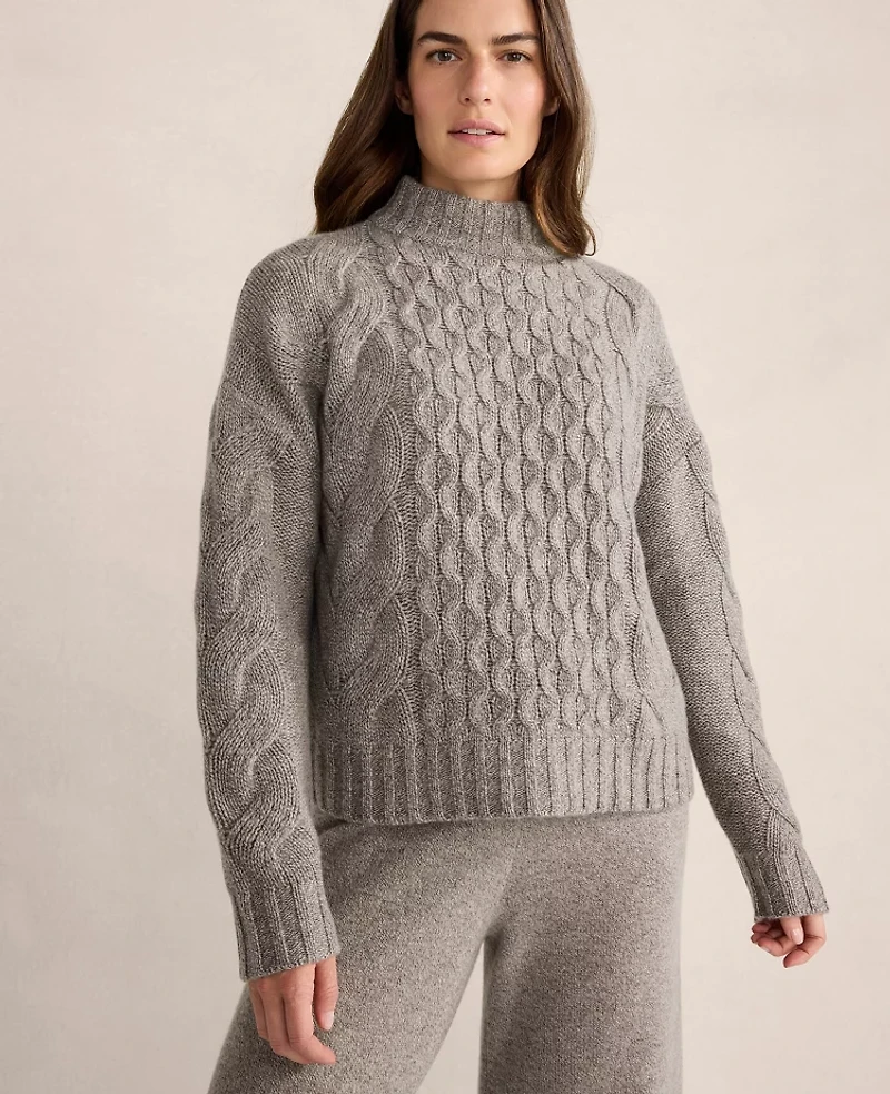Ann Taylor Haven Well Within Cashmere Honeycomb Cable Mockneck Sweater Porcini Heather Women's