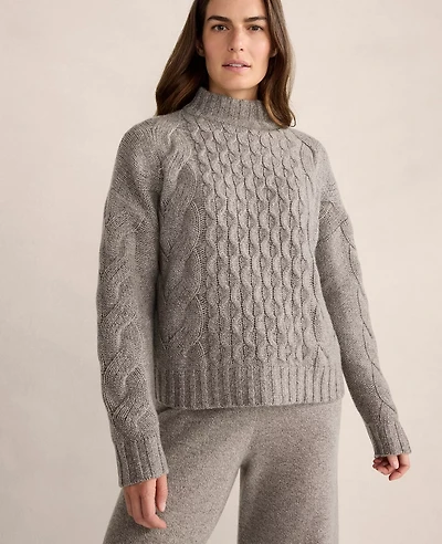 Ann Taylor Haven Well Within Cashmere Honeycomb Cable Mockneck Sweater Porcini Heather Women's