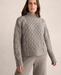 Ann Taylor Haven Well Within Cashmere Honeycomb Cable Mockneck Sweater Porcini Heather Women's