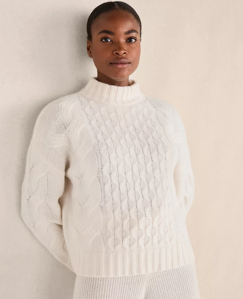 Ann Taylor Haven Well Within Cashmere Honeycomb Cable Mockneck Sweater Women's