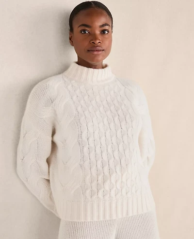 Ann Taylor Haven Well Within Cashmere Honeycomb Cable Mockneck Sweater Women's