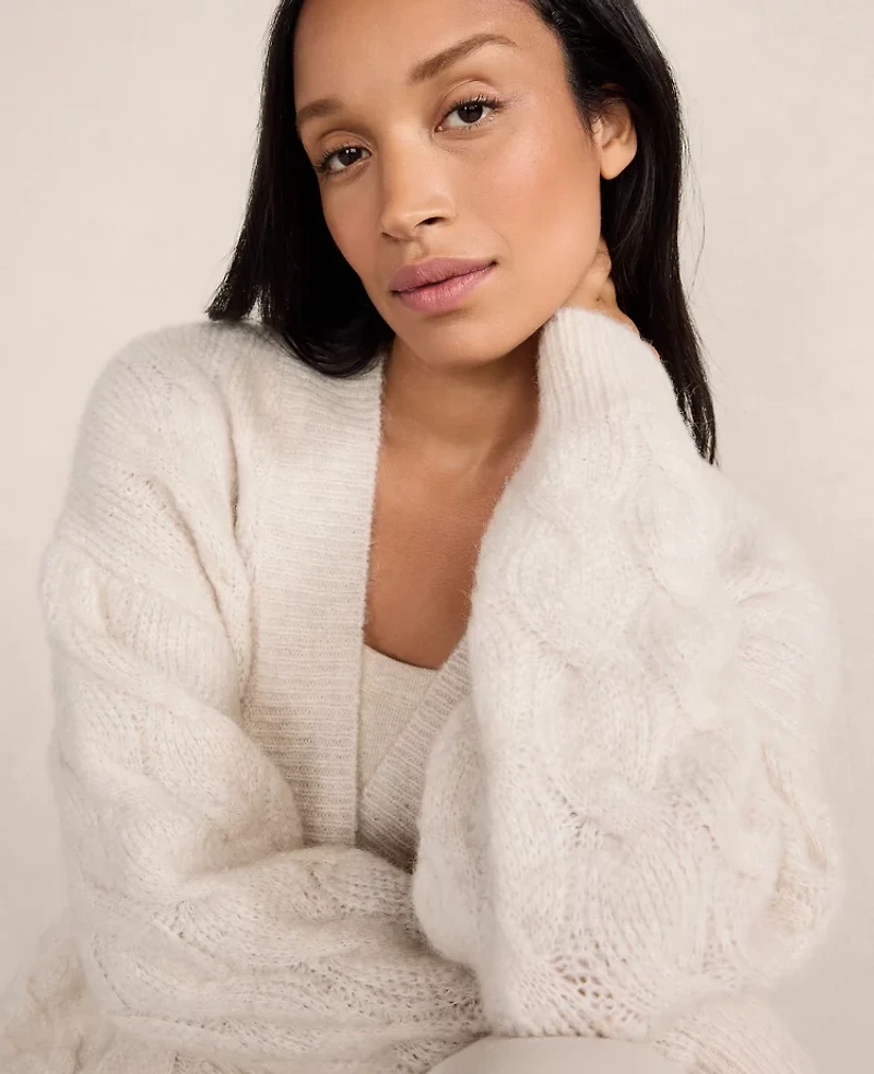 Ann Taylor Haven Well Within Lofty Knit Cable V-Neck Cardigan Size Medium Angora Multi Women's