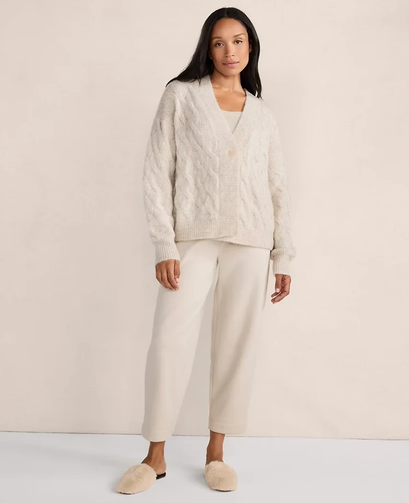 Ann Taylor Haven Well Within Lofty Knit Cable V-Neck Cardigan Size Medium Angora Multi Women's