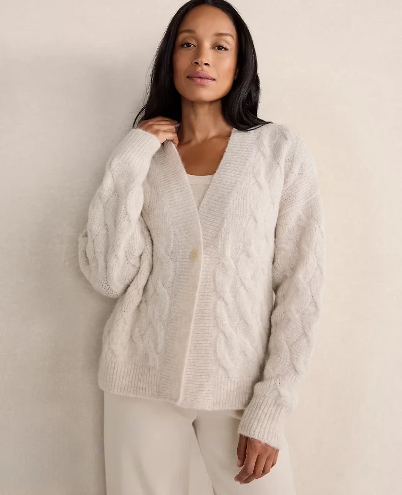 Ann Taylor Haven Well Within Lofty Knit Cable V-Neck Cardigan Size Medium Angora Multi Women's