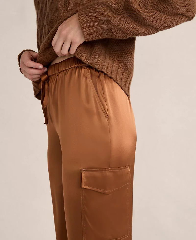 Ann Taylor Haven Well Within Washable Silk Drawstring Cargo Joggers Clove Women's