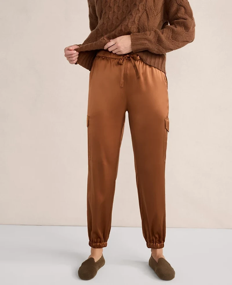Ann Taylor Haven Well Within Washable Silk Drawstring Cargo Joggers Clove Women's