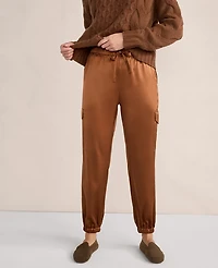 Ann Taylor Haven Well Within Washable Silk Drawstring Cargo Joggers Clove Women's