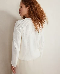Ann Taylor Haven Well Within Organic Cotton Open Stitch Crew Neck Sweater Size XL Ivory Women's