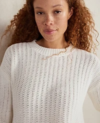 Ann Taylor Haven Well Within Organic Cotton Open Stitch Crew Neck Sweater Size XL Ivory Women's