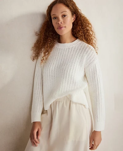 Ann Taylor Haven Well Within Organic Cotton Open Stitch Crew Neck Sweater Ivory Women's