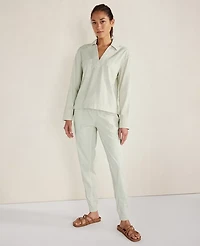 Ann Taylor Haven Well Within Lightweight Twill Collared Popover Top Size Small Mineral Grey Women's