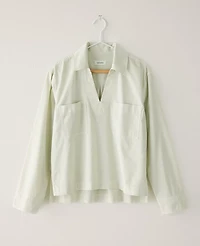Ann Taylor Haven Well Within Lightweight Twill Collared Popover Top Size Small Mineral Grey Women's
