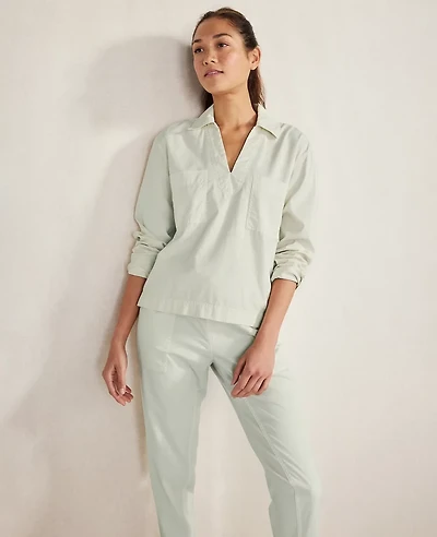 Ann Taylor Haven Well Within Lightweight Twill Collared Popover Top Size Small Mineral Grey Women's