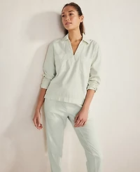 Ann Taylor Haven Well Within Lightweight Twill Collared Popover Top Size Small Mineral Grey Women's