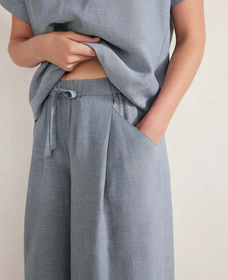Ann Taylor Haven Well Within Linen Blend Cropped Palazzo Pants Size Large Sea Women's